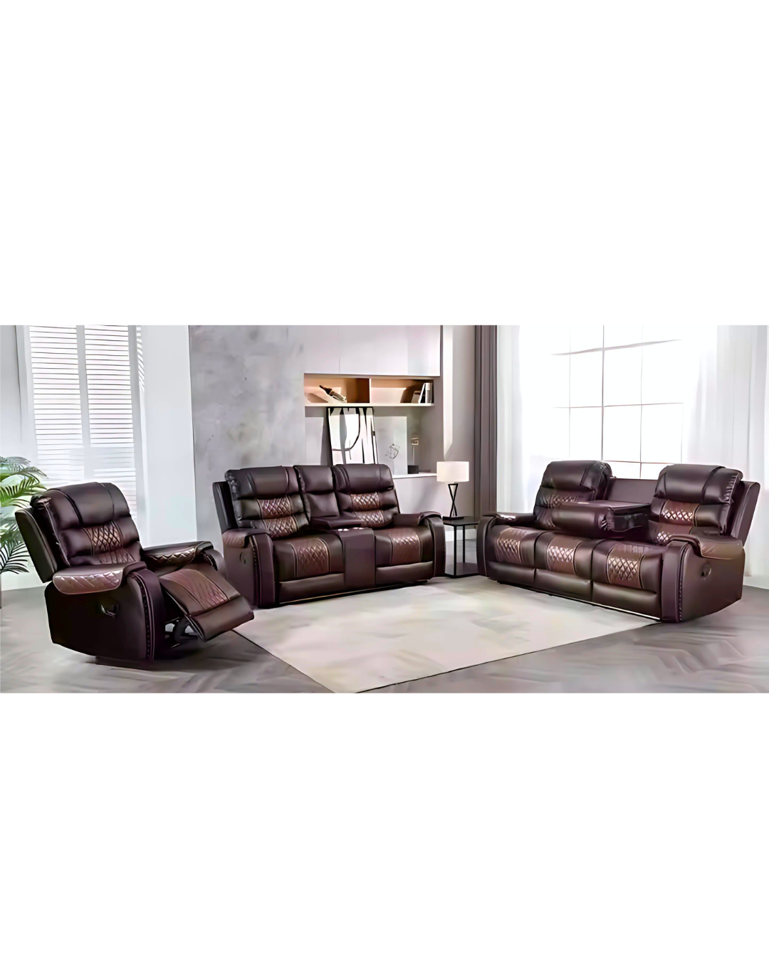 Brown Leather Recliner Set